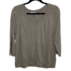 Old Navy 3/4 Sleeve Scoop Neck Ribbed Hem Stretch Pullover Knit Top Brown  L